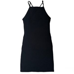 FOREVER 21 BLACK RIBBED TANK TOP STRAPPY MINI DRESS SIZE SMALL